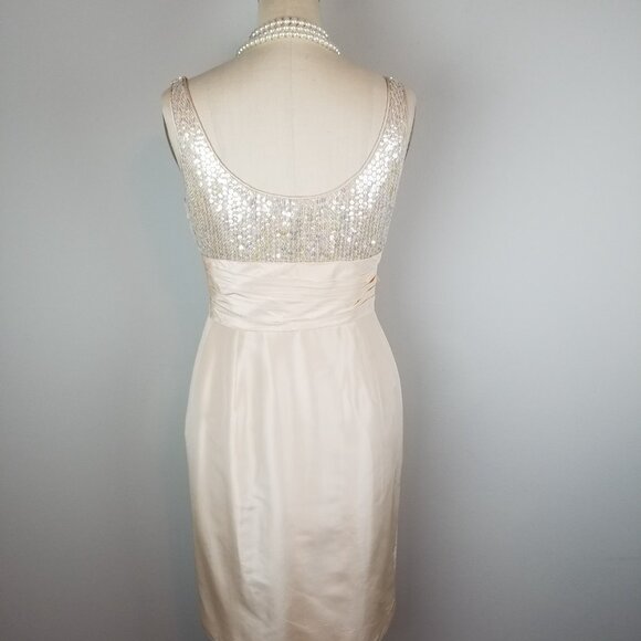 Vintage Carmen Marc Valvo Sequin & Peach Silk Champagne Cocktail Dress * Size 6 - Picture 8 of 16